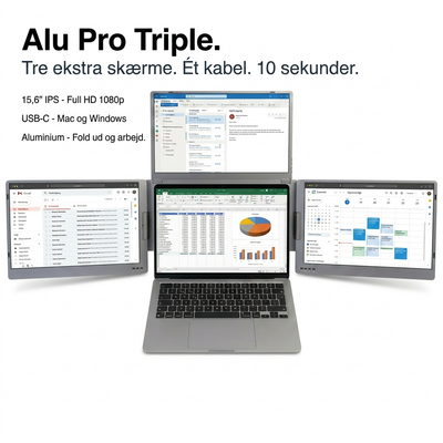 Alu Pro  Bærbar Triple Skærmudvider - 15,6"